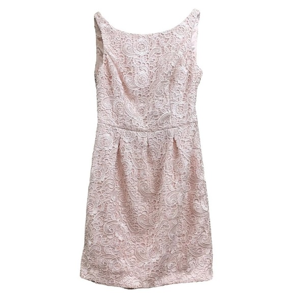 Aidan Mattox Lace Crochet Pleated Blush Pink Open Back Cocktail Dress Size 8